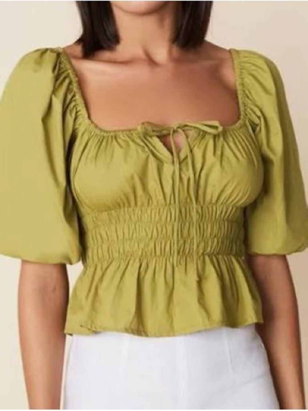 Faithfull the Brand Olive Green Puff Sleeve Peasant Top